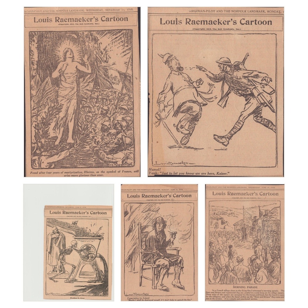 Louis Raemaekers 1918 WWI Political Cartoons Virginian-Pilot Norfolk VA Lot of 5 - Picture 1 of 6